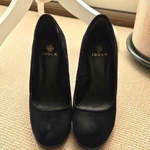 Isola Black Heels Classic Faux Suede Pumps